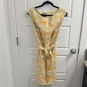 Pendleton Gloria Floral‎ Yellow Belted Sheath Dress Size 14